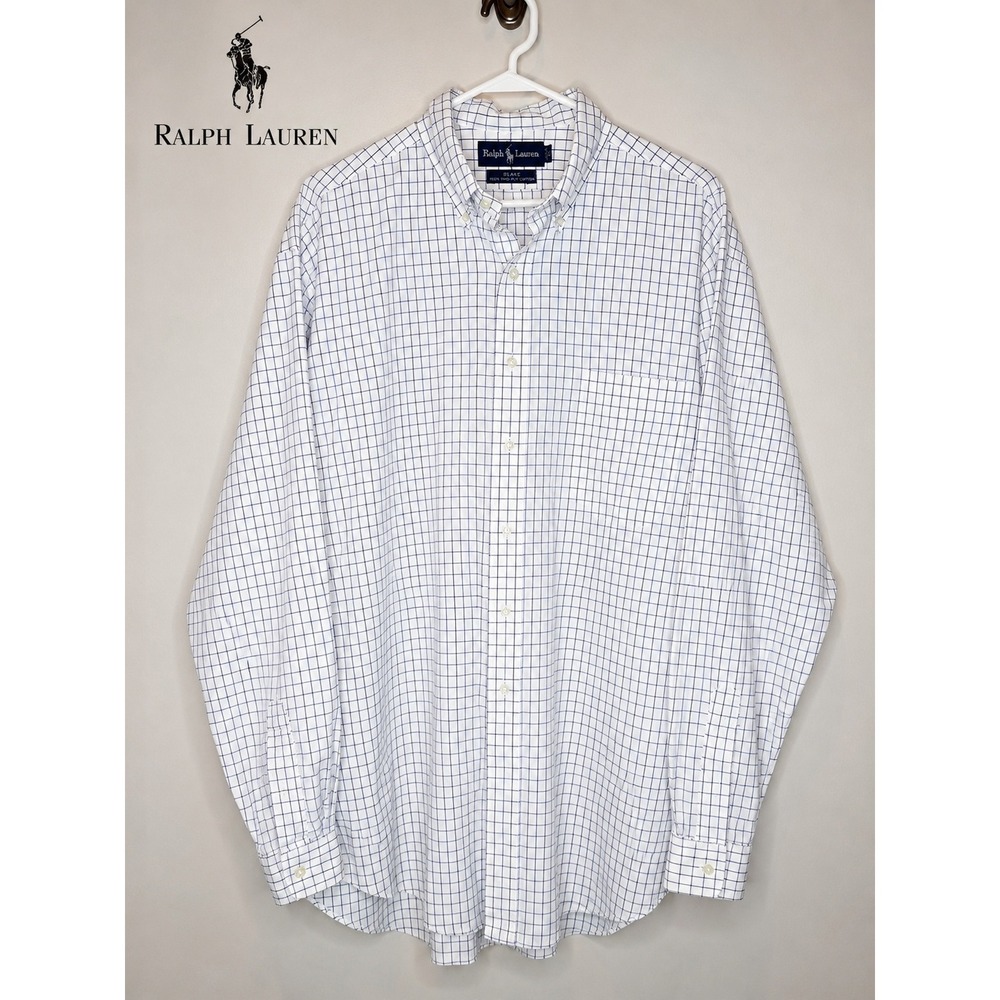 Ralph Lauren Blake Button Down Shirt White Blue Check XL